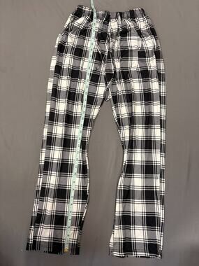 Kids Girls Boys Pajama Pant Large Size 10/12 Black White Plaid Pull On Sleepwear
